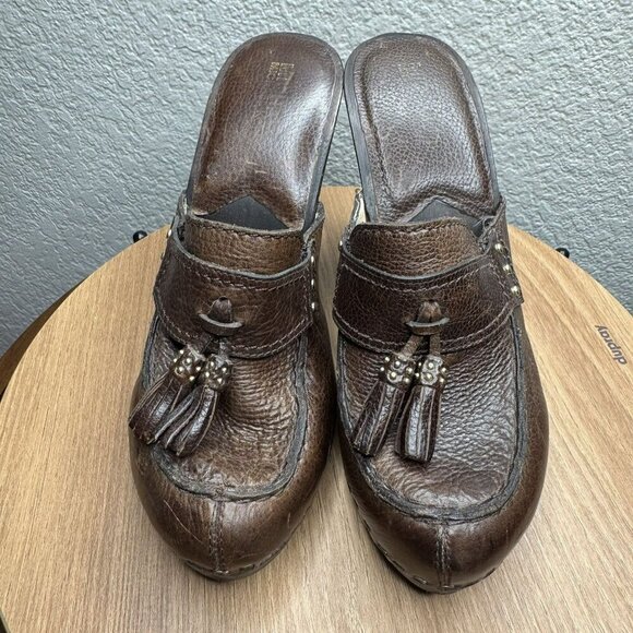 Michael Kors San‎ Antonio Mules Brown Leather Tassel Heeled Womens Size 7 - Picture 4 of 10